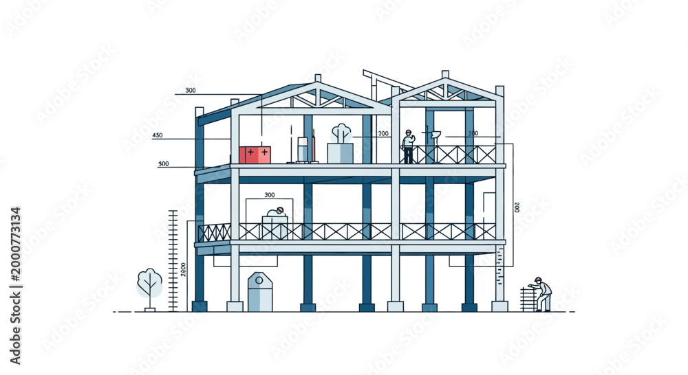 Fototapeta premium Architectural Blueprint Cross Section of Modern Building Design