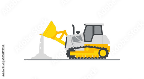 Bulldozer Loader Moving Dirt on Construction Site Vector Illustration
