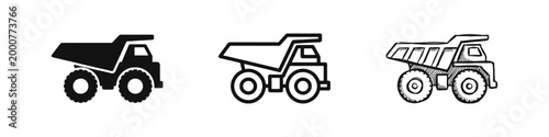Heavy duty mining dump truck industrial vehicle icon set