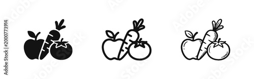 Healthy Food Icon Set Featuring Apple, Carrot, and Tomato