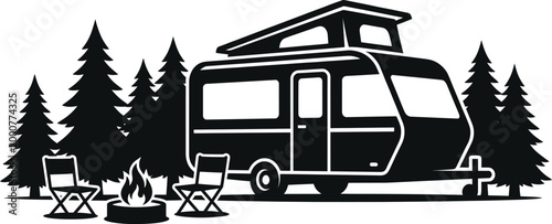 Vintage camper van illustration car vector art for outdoor adventure designs