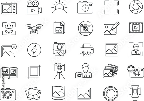 Photography editable stroke outline icons set.