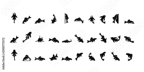 Plecostomus Fish Silhouettes Collection Aquarium Algae Eater Vector Icons