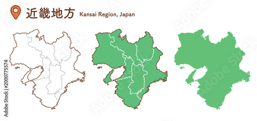 Photos 近畿地方の地図イラストセット｜日本地図・都道府県・教材