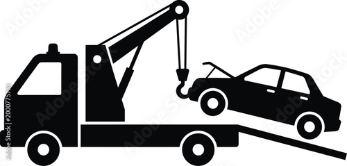 Car vector illustration tow truck transporting damaged vehicle graphic design
