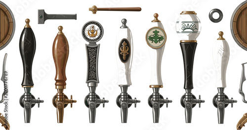 Beer Tap Handle Collection Set with Various Styles for Bar, Brewery, Pub, and Craft Beer Restaurant Menu DesignsBeer Tap Handle Collection Set with Various Styles for Bar, Brewery, Pub,  