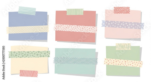 Six colorful sticky notes with decorative tape.