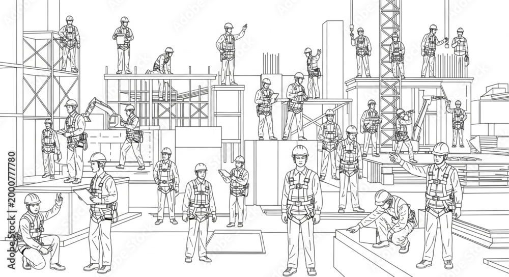 Obraz premium Sketch of a bustling city street scene with many people.