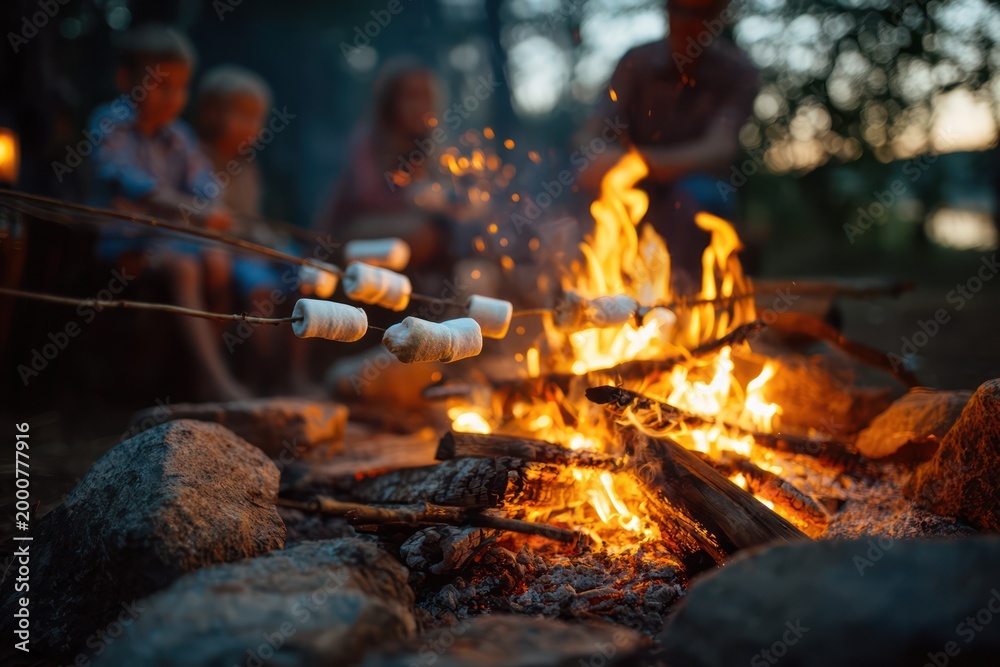 Fototapeta premium Family outdoor bonding by a warm campfire