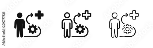 Human Resources and Skills Development Icon Set - Person with Gear and Plus Sign in Three Styles
