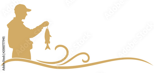 Vector silhouette illustration of a fisherman carrying his catch