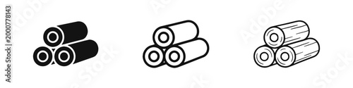 Stacked Wood Logs Icon Set in Solid, Outline, and Hand-Drawn Styles