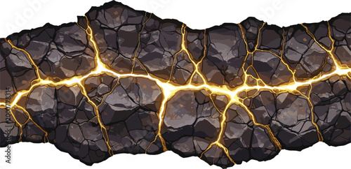 Cracked Volcanic Rock with Glowing Lava Fissures and Golden Light for Fantasy, Gaming, and Dramatic Background Themed DesignsCracked Volcanic Rock with Glowing Lava Fissures and Golden Light for 