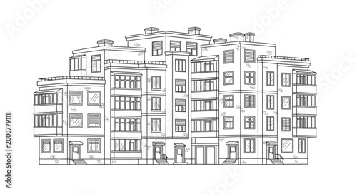 Sketch of a Modern Apartment Building Facade.
