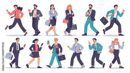 Diverse group of people walking and running in casual outdoor setting Vector
