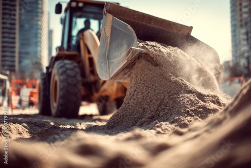 Front loader moving sand at site