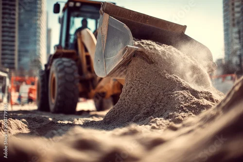 Fototapeta samoprzylepna Front loader moving sand at site