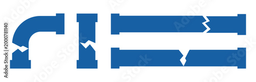 Broken Pipe and Water Leak Vector Icons – Burst Pipeline, Dripping Faucet, Plumbing Damage Set