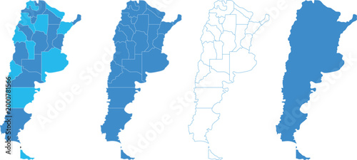 Argentina Map Vector Set with Provinces Boundaries and Outline Variations Editable Collection