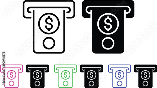 Illustrations of atm machines with various highlighted areas
