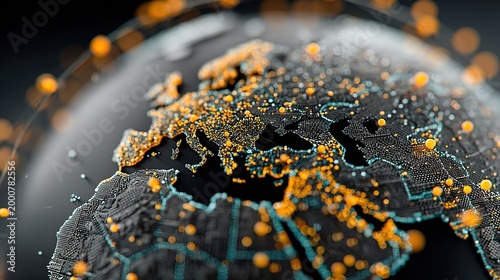 Glowing Digital World Map (Europe & Africa), Global Network Connection Tech Visualization, Futuristic Backdrop for Business, Globalization and Data Communication Projects
