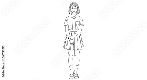 Sketch of a Woman in Traditional Japanese Kimono.