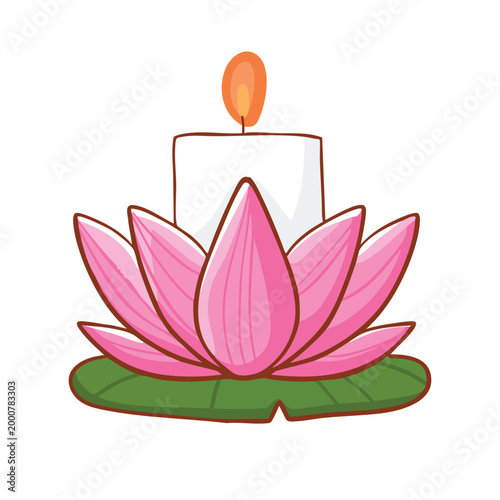 pink water lily lotus with candle lamp for Vesak day hand drawing vector 