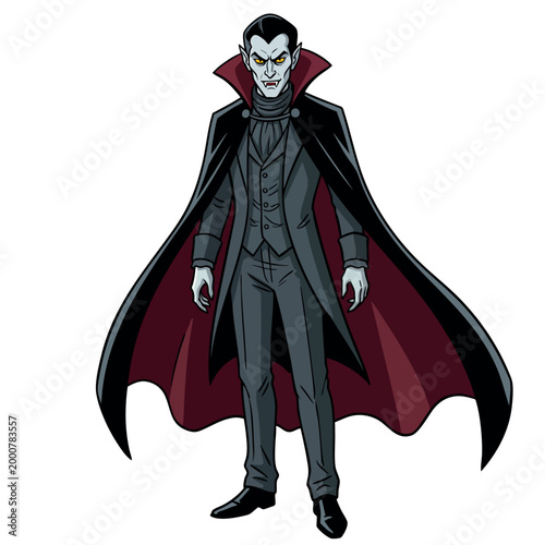 Vampire count in classic cape standing illustration