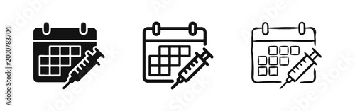 Vaccination Schedule Icon Set, Calendar and Syringe Symbol