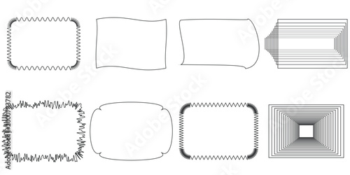 Abstract Geometric Line Art Frames with Wavy and Zigzag Borders, Minimal Black and White Pattern Set