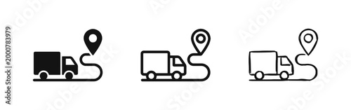 Delivery Truck Route Icon Set, Shipping and Logistics Symbol