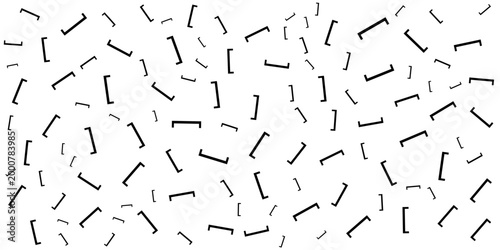 Abstract pattern of scattered black bracket symbols on white background. Vektor ini cocok untuk web, presentasi, iklan, teknologi, sport dan lain-lain
