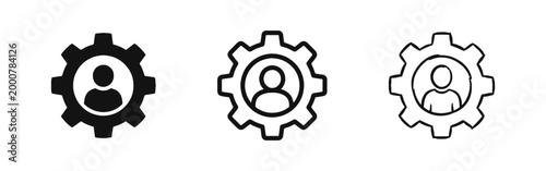 User Settings Icon Set, Person in Gear Management Symbol