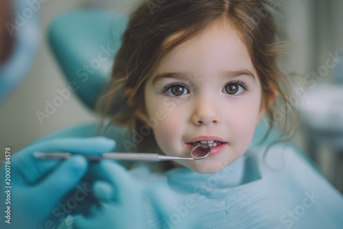 Pediatric dentist examining young patient