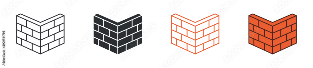 Obraz premium Brick wall corner icon set. masonry structure edge. construction and building corner concept. vector illustration.