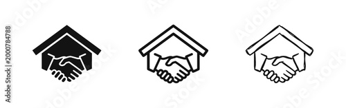Real Estate Handshake Icon Set, House Deal Agreement Symbol