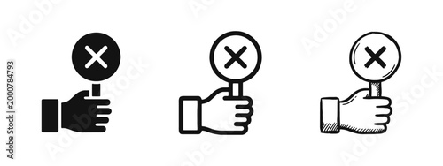 Disapprove Icon Set, Hand Holding No or Cross Sign Symbol