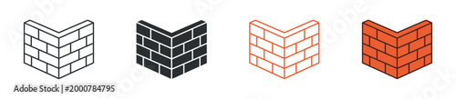 Brick wall corner icon set. masonry structure edge. construction and building corner concept. vector illustration.