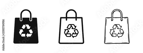 Eco Shopping Bag Icon Set, Recycle Symbol on Paper Bag