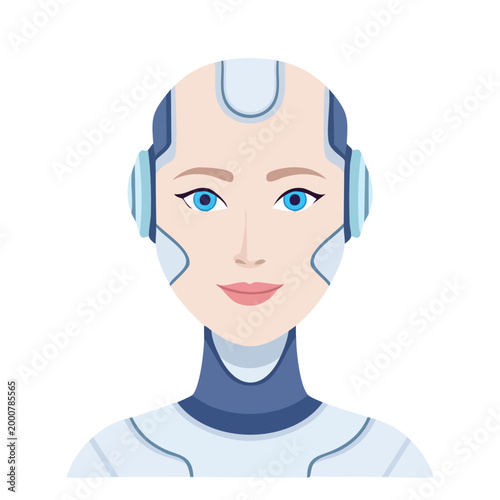 Futuristic female robot portrait with artificial intelligence science fiction automation technology blue eyes domestic robot futuristic humanoid portrait technology robotics automation