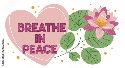 Heart with lotus flower, peaceful meditation symbol, calmness icon, mindfulness vector