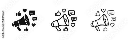 Social Media Marketing and Megaphone Promotion Icon Set