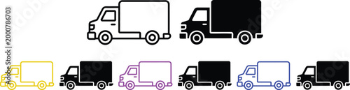 Color-coded delivery trucks with varying cargo box designs and outlines