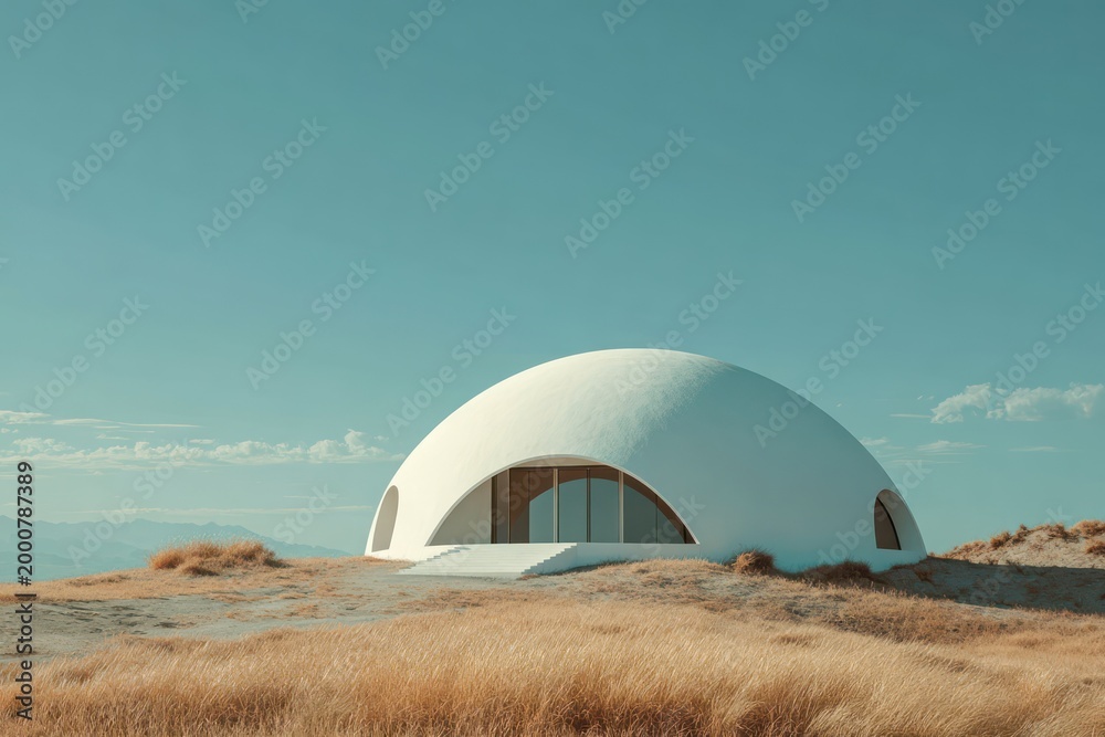 Fototapeta premium Innovative modern dome house under clear sky