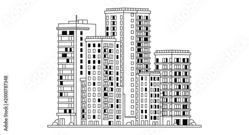 Foto Sketch of Tall Apartment Buildings Cityscape.