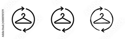 Sustainable Fashion Hanger with Recycle Arrows Icon Set