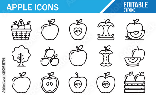 Foto Editable Apple Icon Collection with Orchard Harvest and Fruit Outline Designs