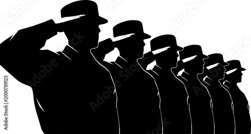 Soldier, officer saluting silhouette. Vector illustration.
