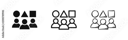 Diverse People with Geometric Shapes Individuality Icon Set