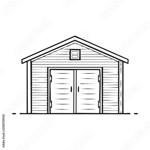 Wooden backyard storage shed with double entry doors backyard building structure architecture exterior construction outbuilding illustration isolated minimalist suburban landscape